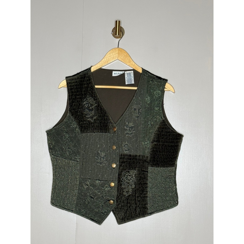 Vintage Patchwork Tapestry Vest Embroidered Velvet Boho Cottagecore L 12/14 - Picture 2 of 6
